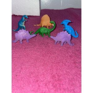 6 Vintage Plastic Dinosaurs Vibrant Colored Solid‎ Unbranded